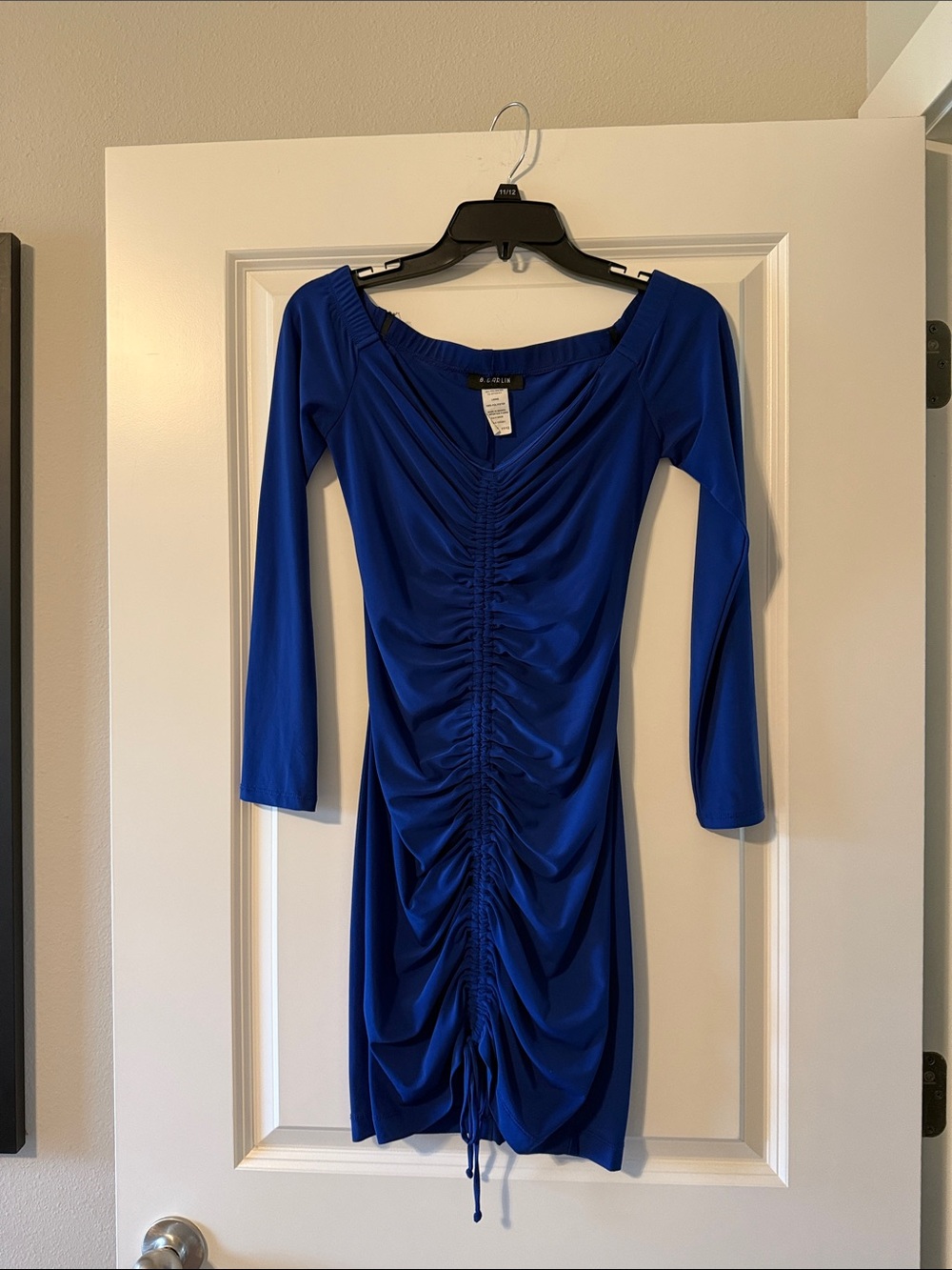 B Darlin Royal Blue Ruched Long Sleeve Dress